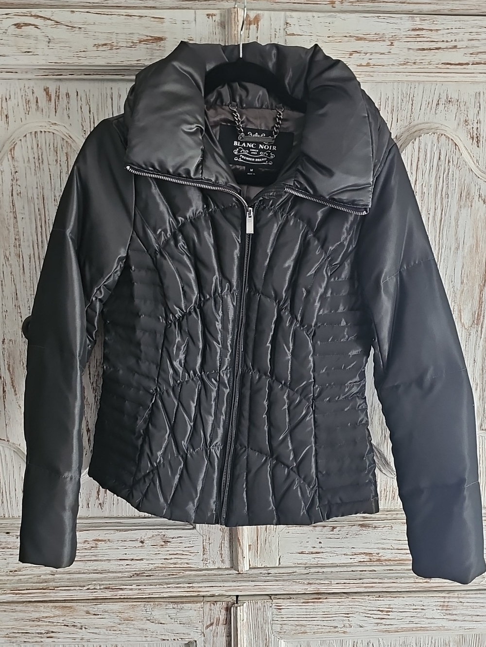Blanc Noir Gray Quilted Short Puffer Jacket - Size M